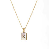 Lianfudai 18K Gold Letter A-Z Initial Necklace For Women White Rectangle Alphabet Charm Pendant Necklace Party Accessories