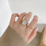 Lianfudai Gold Silver Color Stainless Steel Shell Rings for Women Geometric Chunky Finger Rings Minimalist Waterproof Jewelry Gift