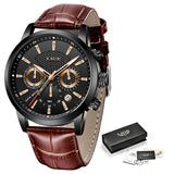 Lianfudai New Mens Watches LIGE Top Brand Leather Chronograph Waterproof Sport Automatic Date Quartz Watch For Men Relogio Masculino