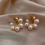 Lianfudai Christmas gifts ideas  New Fashion Korean Oversized White Pearl Drop Earrings for Women Bohemian Golden Round Zircon Wedding Earrings Jewelry Gift