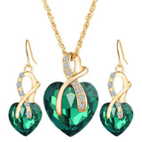 Lianfudai 18K Gold Romantic Heart of The Ocean Jewelry for Women CZ Crystal Necklace Earrings Set Bridal Wedding Accessories