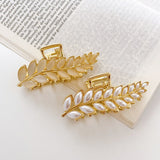 Lianfudai Korean version leaf shape pearl rhinestone hair clip fashion geometric leaf hair clip shark bath claw clip ladies headdress