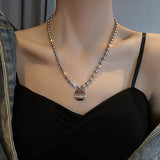 Lianfudai New Fashion Baroque Pearl Chain Necklace Women Collar Wedding Punk Toggle Clasp Circle Lariat Bead Choker Necklaces Jewelry