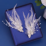 Lianfudai bridal jewelry set for wedding Handmade Feather Pearls Tassel Hair Clips Flowers Floral Barrettes Headbands Wedding Hair Accessories Bridal Hair Clip Ornaments