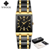 Lianfudai gifts for men Relogio Masculino Gold Watch Men Square Mens Watches Top Brand Luxury Golden Quartz Stainless Steel Waterproof Wrist Watch