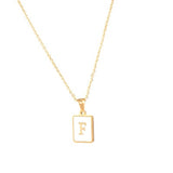 Lianfudai 18K Gold Letter A-Z Initial Necklace For Women White Rectangle Alphabet Charm Pendant Necklace Party Accessories