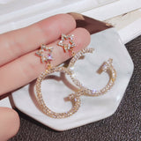Lianfudai Christmas wishlist Earrings new simple C-shaped round temperament earrings for women long crystal pendant earrings jewelry gift