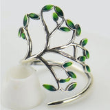 Lianfudai - Ladies Retro Tree of Life Plant Ring Fashion Personality Drop Oil Leaf Ring Jewelry Anniversary Gift