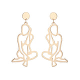 Lianfudai 6YM New Fashion  Punk Style Gold Color Metal  Body Hollow Out Drop Earrings for Women Girl Wedding Jewelry Gifts Wholesale