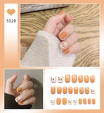 Lianfudai 24pcs Small Fresh White Flowers Decorated Frosted Matte Wearable Fake Nails Suitable Fairy Girl Summer Hand Decoration T