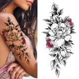 Lianfudai Lotus Flower Temporary Tattoo For Women Girls Snake Peony Lily Rose Chains Tattoos Sticker Black Blossom Fake Transferable Tatoo