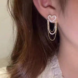 Lianfudai Christmas gifts ideas Love Tassel Multi-layer Chain Hot-selling Earrings New Trendy Korean Heart-shaped Rhinestone Earrings Party Jewelry Gifts