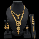 Lianfudai - Gold Plated Earring Necklace Set Wedding Nigeria Jewelry Sets For Women Bride Ethiopian Gold Color Luxury Dubai African