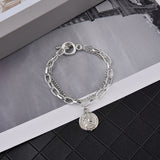 Lianfudai gifts for women Retro Silver Plated Charm Bracelet Fashion Vintage Thick Chain Thai Silver Bracelet for Women Men Stainless Steel Bangle Jewelry