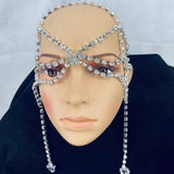 Lianfudai gifts for women Luxury Mesh Rhienstone Heart Pendant Cover Eye Face Chain Headband Jewelry for Women Bling Crystal Face Decoration Headpiece