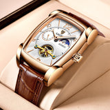 Lianfudai jewelry gifts for men hot sale new Luxury Automatic Mechanical Watch Men Moon Phase Skeleton Retro Self Winding Wristwatch Male Gold Case Clock Leather Watch