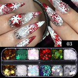 Lianfudai  gifts for women Christmas Winter Christmas Snowflakes Nail Glitter Sequins Iridescent 3D Butterfly Heart Maple Leaf Nail Flakes DIY Nail Art Decorations