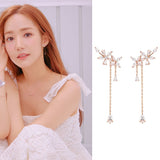 Lianfudai gifts for women  New Fashion Women Korean TV Star Cute Zircon Flower Drop Earrings Elegant Water Drop Long Line Pendientes Jewelry Girl Gifts