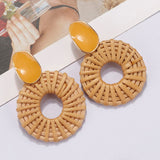 Lianfudai Multiple 27 Style Korea Handmade Wooden Straw Weave Rattan Vine Braid Drop Earrings New Fashion Geometric Long Earrings