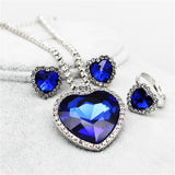 Lianfudai bridal jewelry set for wedding Heart of Ocean Blue Heart Love Forever Jewelry Set For Women Crystal Rhinestones Necklace Earrings Ring Bracelet Set