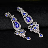 Lianfudai Clear/Red/Royal Blue Crystal Wedding Long Drop Earrings for Women Brides Earrings Prom Jewelry Gifts Femme Pendiente