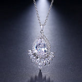 Lianfudai Trendy Big Water Drop CZ Pendant Chain Necklaces Sparkling Tear Drop Zirconia Crystal Wedding Jewelry For Women