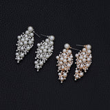 Lianfudai Gold Color Bridal Drop Earrings Simulated Pearl Crystal Statement Earrings for Women Wedding Party Jewelry Gift