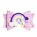 Lianfudai western jewelry for Kids Thumblina Hot Pink Rainbow Glitter Bow Sparkly Hair Clip for Women Girls Hairpin Children Kids Barrettes Hair Accessories