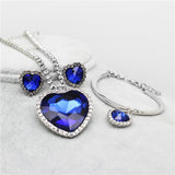 Lianfudai bridal jewelry set for wedding Heart of Ocean Blue Heart Love Forever Jewelry Set For Women Crystal Rhinestones Necklace Earrings Ring Bracelet Set