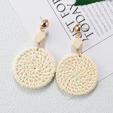 Lianfudai Multiple 27 Style Korea Handmade Wooden Straw Weave Rattan Vine Braid Drop Earrings New Fashion Geometric Long Earrings