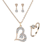 Lianfudai gifts for women Romantic Charm Love Heart Jewelry set gold Pendant Necklace For Women Girl Wedding Party Engagement Jewelry Gift