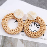 Lianfudai Multiple 27 Style Korea Handmade Wooden Straw Weave Rattan Vine Braid Drop Earrings New Fashion Geometric Long Earrings