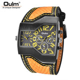 Lianfudai gifts for men Oulm Classic Style Two Time Zone Men&#39;s Watches PU Leather Wristwatch Male Quartz Clock Casual Man Hours relogio masculino