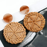 Lianfudai Multiple 27 Style Korea Handmade Wooden Straw Weave Rattan Vine Braid Drop Earrings New Fashion Geometric Long Earrings