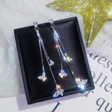 Lianfudai  gifts for women New Fashion Long Pendant Alloy Trendy Female Earrings Temperament Joker Tassel Earrings Butterfly Super Elf Female Jewelry