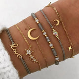 Lianfudai  gifts for women Bohemian Colorful Charm Bracelets Love Heart Lotus Moon Round Natural Stone Bracelet Sets For Women Summer Beach Jewelry Gifts