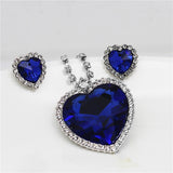 Lianfudai bridal jewelry set for wedding Heart of Ocean Blue Heart Love Forever Jewelry Set For Women Crystal Rhinestones Necklace Earrings Ring Bracelet Set