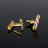 Lianfudai Barber Shop Sign Barber Pole Cufflinks Hairdresser Friends Gifts Cuff Links pins for Shirts Creative Jewelry