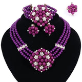 Lianfudai - New Year Gift~Beads Choker Classic yellow purple pearl Roses Nigerian African Beads Jewelry Set Wedding Party Queen Jewelry Sets