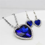 Lianfudai bridal jewelry set for wedding Heart of Ocean Blue Heart Love Forever Jewelry Set For Women Crystal Rhinestones Necklace Earrings Ring Bracelet Set