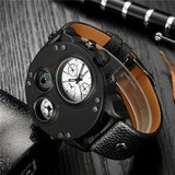 Lianfudai gifts for men  Oulm Unique Sport Watches Men Luxury Brand Two Time Zone Wristwatch Decorative Compass Male Quartz Watch relogio masculino