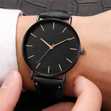 Lianfudai gifts for men Business Men Simple Shockproof Watches Custom Color Waterproof Leather Wristwatches Orologio Uomo Black Clock