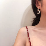 Lianfudai Korean New Design Fashion Jewelry Double Square Earrings Luxury Transparent Glass Crystal Party Earrings for women gift