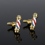 Lianfudai Barber Shop Sign Barber Pole Cufflinks Hairdresser Friends Gifts Cuff Links pins for Shirts Creative Jewelry