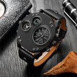 Lianfudai gifts for men  Oulm Unique Sport Watches Men Luxury Brand Two Time Zone Wristwatch Decorative Compass Male Quartz Watch relogio masculino