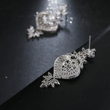 Lianfudai - New Arrival Luxury Big Long Flower Pendant Drop Earrings With Shining CZ Brincos Bridal Women Wedding Party Jewelry