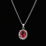Lianfudai Red Cz Necklace for Wedding Bridal Gift Fashion Women Crystal Necklace Silver Color Jewelry