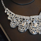 Lianfudai Luxury Big Rhinestone Bridal Jewelry Sets Silver Plated Crystal Crown Tiaras Necklace Earrings Set For Bride Hair Accessories