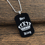 Lianfudai CHEISTMAS gifts for her Jewelry popular her king his queen engraved letters black dog label necklace couple Valentine's Day gift