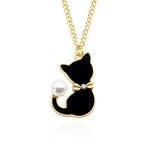 Lianfudai Fashion Enamel Cat Pearl Tail Choker Necklace For Women Gifts Cute Animal Necklaces Pendants Jewelry Dropshipping Colar